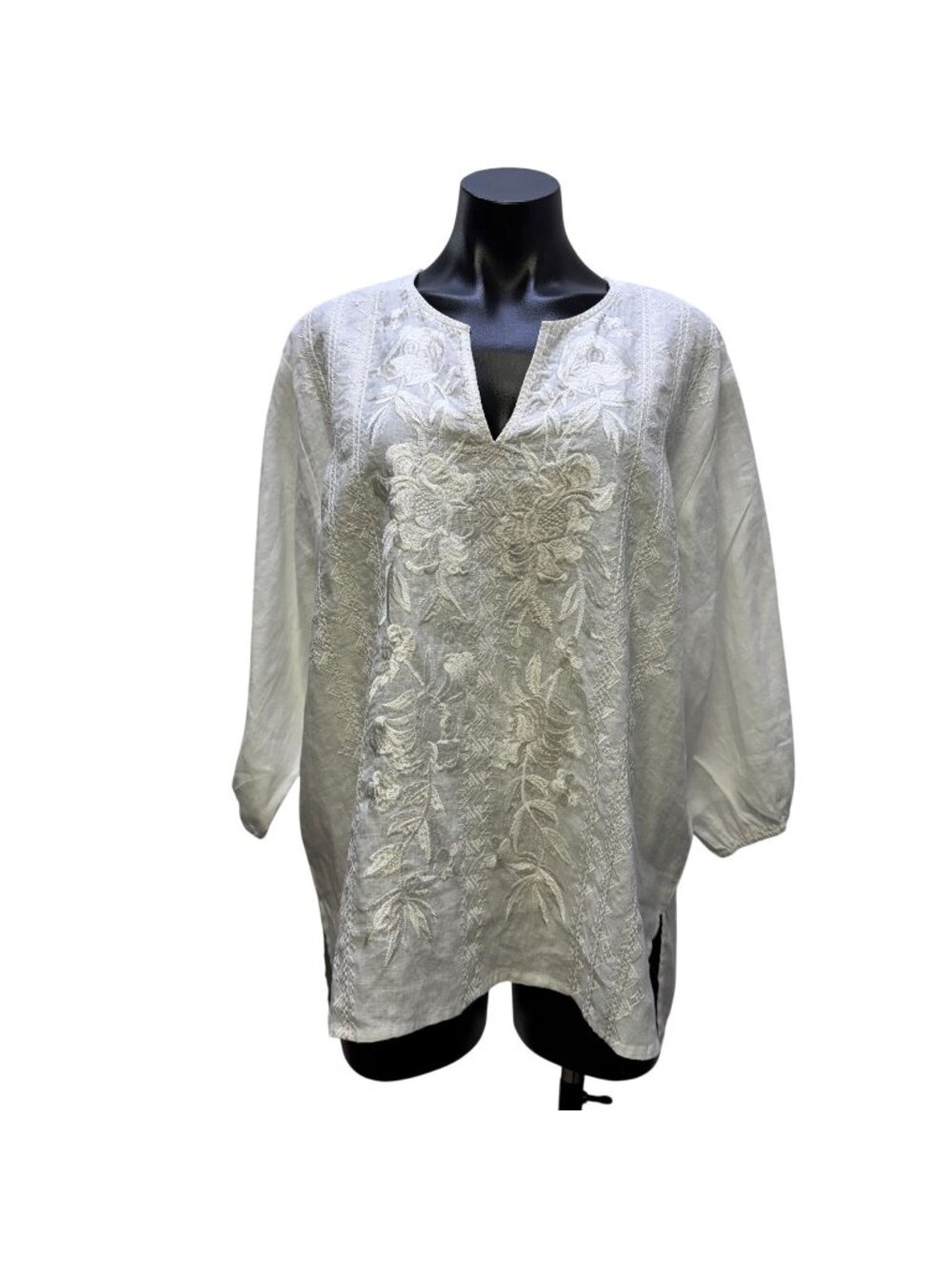 Johnny Was White Linen Embroidered Blouse Size L